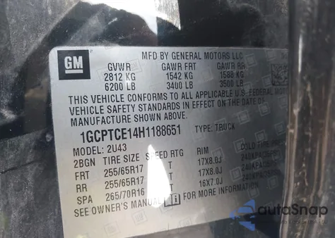 2017 Chevrolet Colorado Lt z USA, uszkodzony, nr VIN 1GCPTCE14H1188651